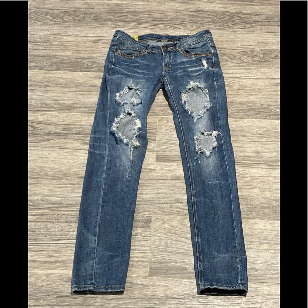 Machine distressed jeans super soft